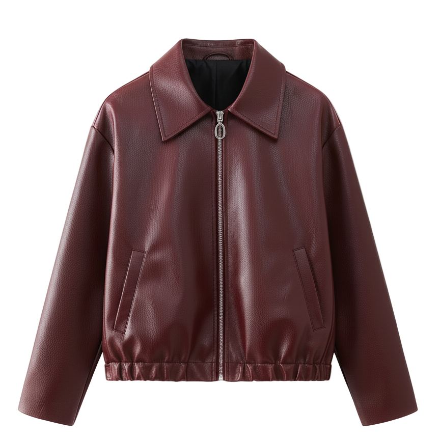 Brown leather jacket on a light gray background
