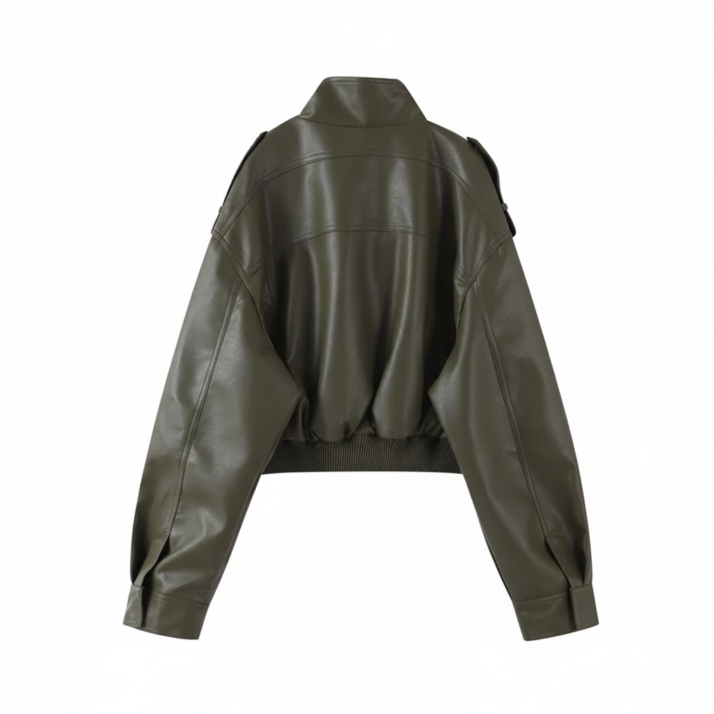 Vintage Luxe Lederjacke – Kurzer Mantel mit Revers und Reißverschluss
