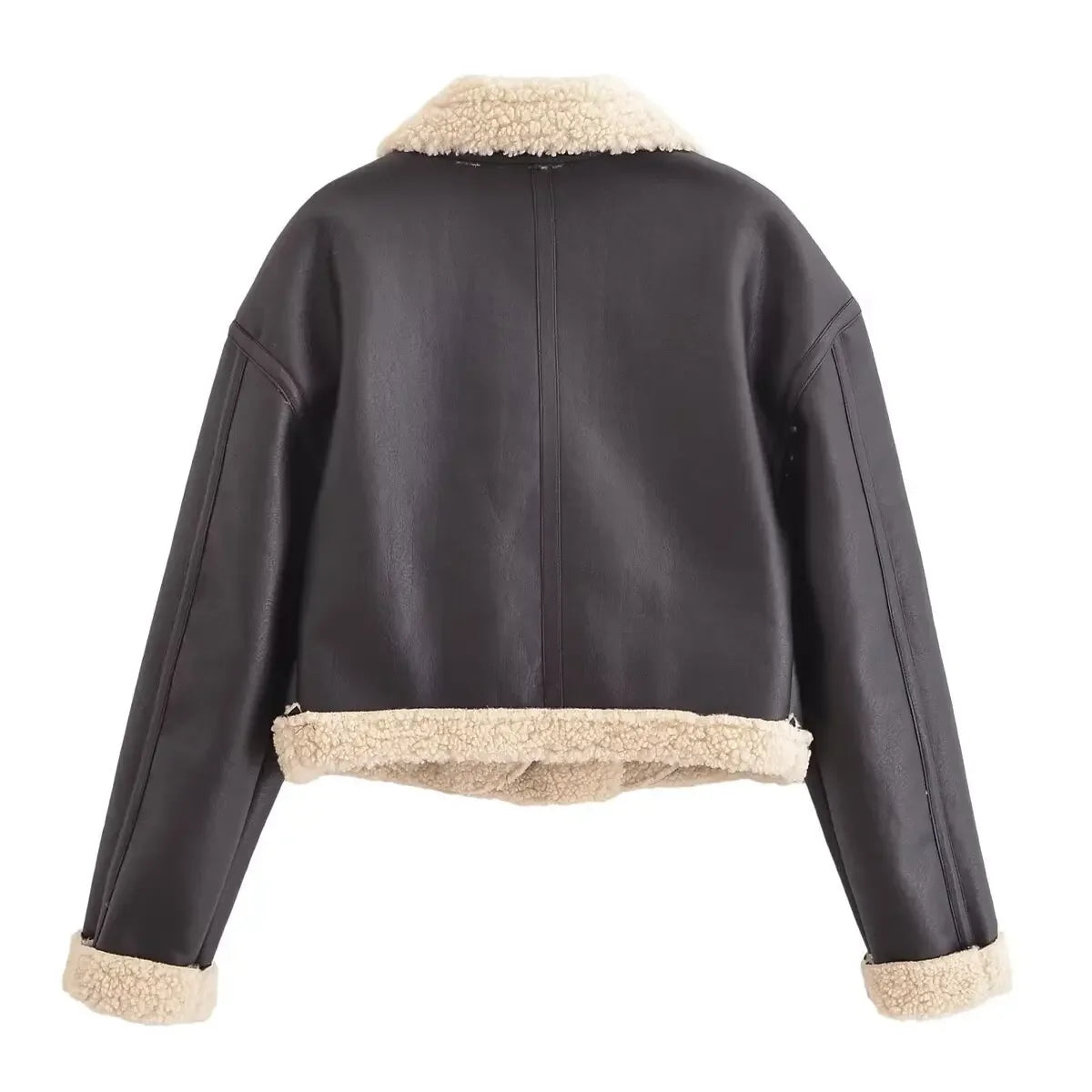 Kurze Jacke mit integriertem Pelz und Revers 
